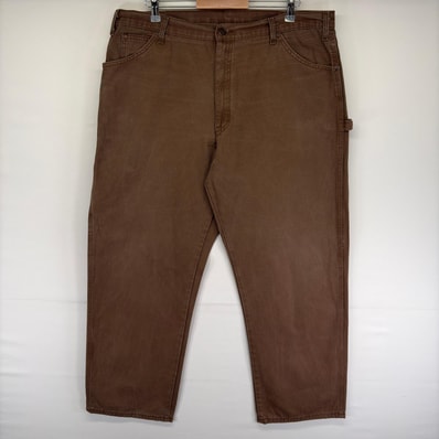 古着 ディッキーズ Dickies ダック パンツ ワンポイントロゴ ワークパンツ 大きいサイズ ペインター w40 ブラウン系 メンズ