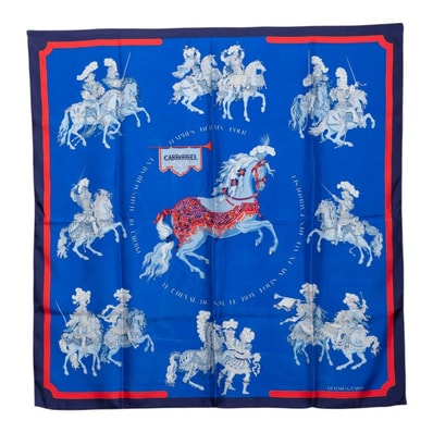 エルメス カレ90 CARROUSEL メリーゴーランド スカーフ 大判 ブルー系 シルク レディース HERMES 【中古】