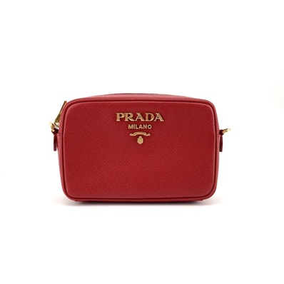 PRADA(プラダ) サフィアーノレザー メタルロゴ サコッシュ ショルダーバッグ レッド