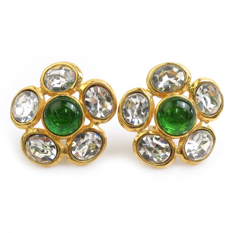 シャネル CHANEL イヤリング メタル/ガラスストーン/ラインストーン ゴールド/グリーン/シルバー レディース【中古】 e61549a
