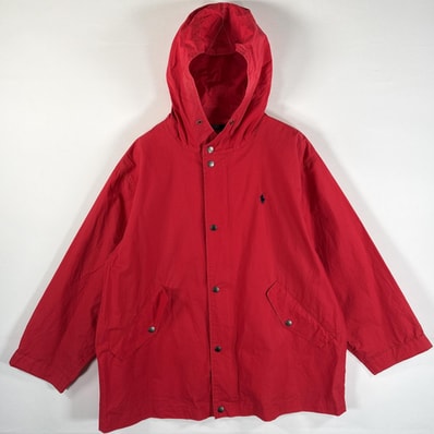 古着 ポロバイラルフローレン Polo by Ralph Lauren コットンジャケット フーディー ワンポイントロゴ刺繍 フルジップ 160 レッド キッズ