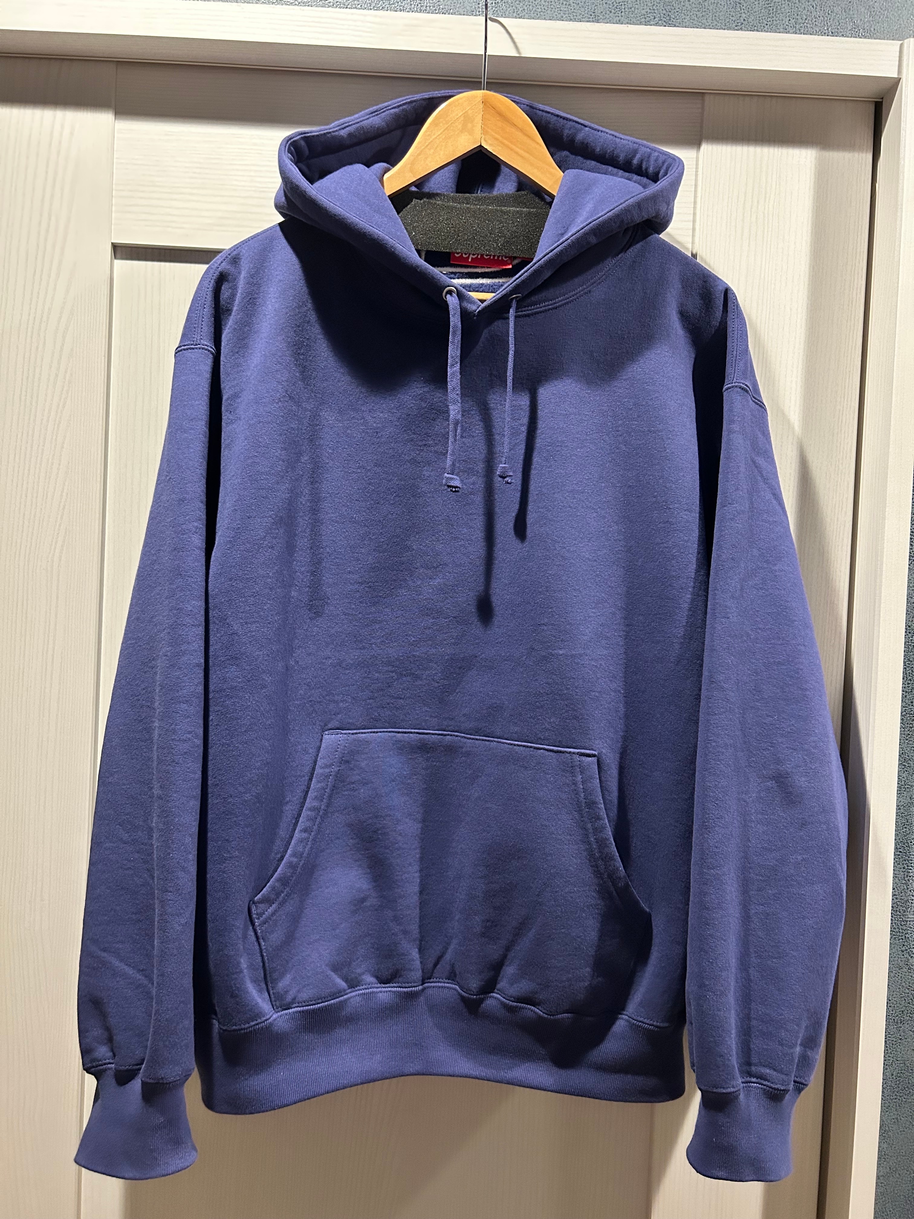 Supreme Satin Applique Hooded Sweatshirt "Washed Navy"