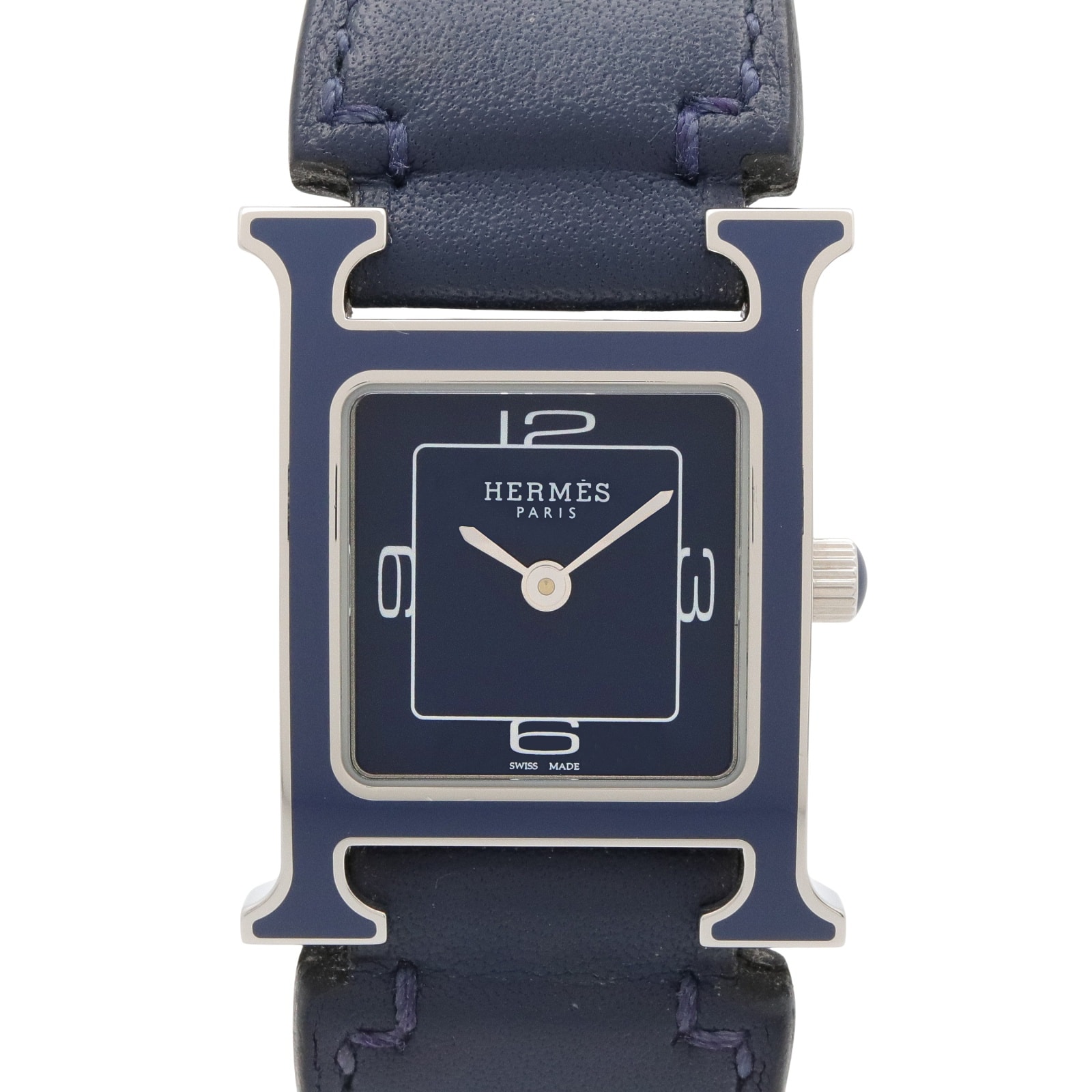 エルメス HERMES Hウォッチ 腕時計 時計 ステンレススチール レザーベルト レディース ブルー系 HH1.222 【中古】