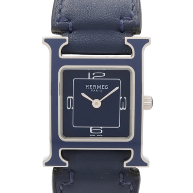 エルメス HERMES Hウォッチ 腕時計 時計 ステンレススチール レザーベルト レディース ブルー系 HH1.222 【中古】