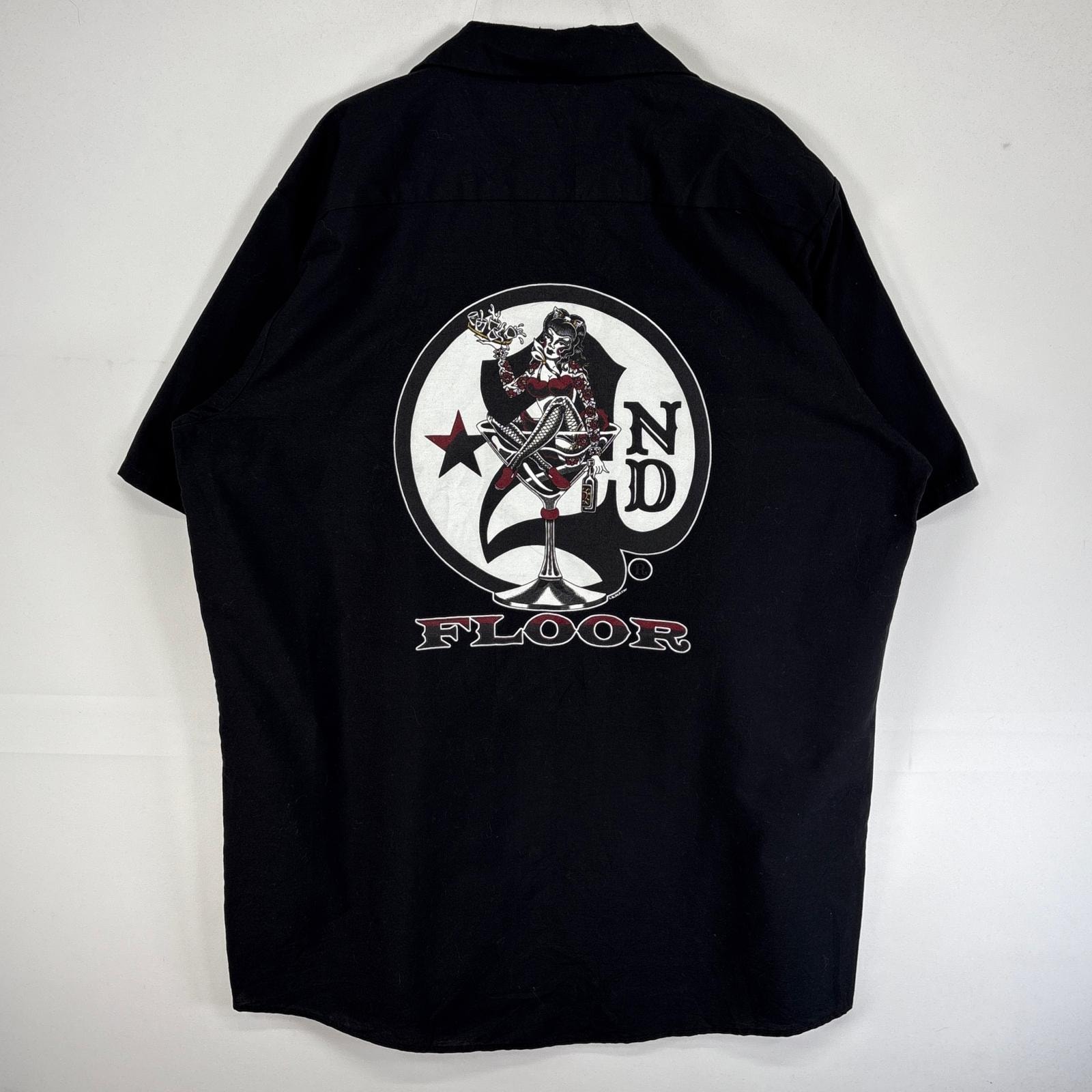 古着 レッドキャップ RED KAP 半袖シャツ ワーク 胸ポケ 刺繍 オールドスクール L ブラック バックプリント メンズ