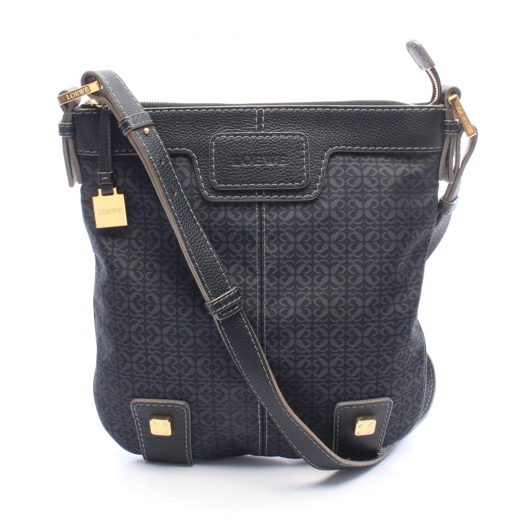 ロエベ LOEWE ニューロードライン ショルダーバッグ バッグ キャンバス レザー レディース ブラック系 / ネイビー系 【中古】