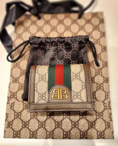 GUCCI x BALENCIAGA Hacker Card Case Wallet In Coating Coated Canvas "Beige"