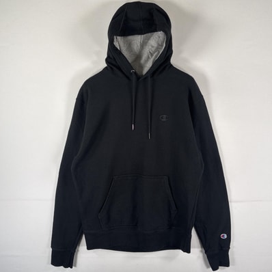 古着 チャンピオン Champion パーカー プルオーバー フーディ スウェット ワンポイントロゴ刺繍 マフポケット M ブラック メンズ