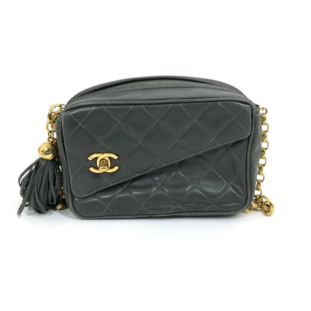 シャネル CHANEL マトラッセ フリンジ CC ココマーク カバン シングルチェーン ショルダーバッグ ラムスキン グレー系