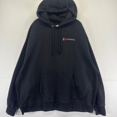 古着 チャンピオン Champion パーカー プルオーバー リバースウィーブ 企業ロゴプリント 大きいサイズ スウェット 3XL ブラック メンズ