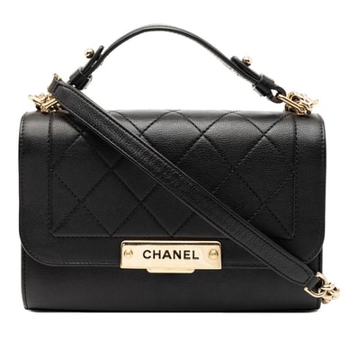 シャネル マトラッセ クリックラベル ハンドバッグ チェーン ショルダーバッグ ブラック レザー レディース CHANEL 【中古】