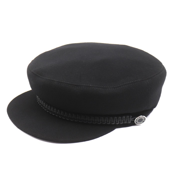 HERMES エルメス ドーヴィル キャスケット ブラック 
57 レディース【中古】