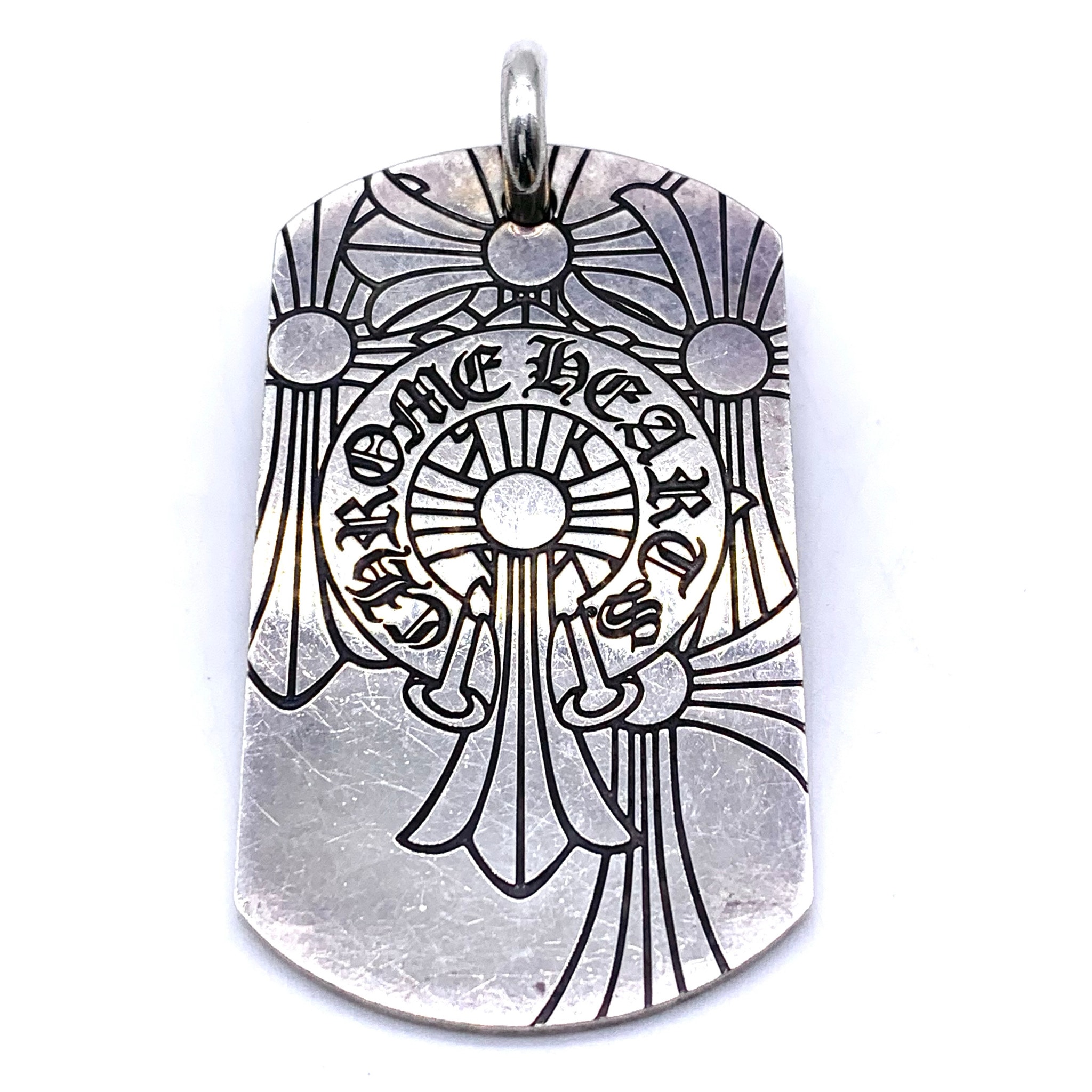 Chrome Hearts Large Dog Tag GOD BLESS THE WORLD "Silver"