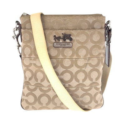 COACH コーチ オプアート ベージュ ブラウン シルバー金具 キャンバス エナメル/ ショルダーバッグ ポシェット 600308 【中古】