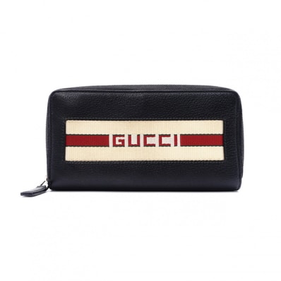 グッチラウンドファスナー ストライプレザー長財布 レディース