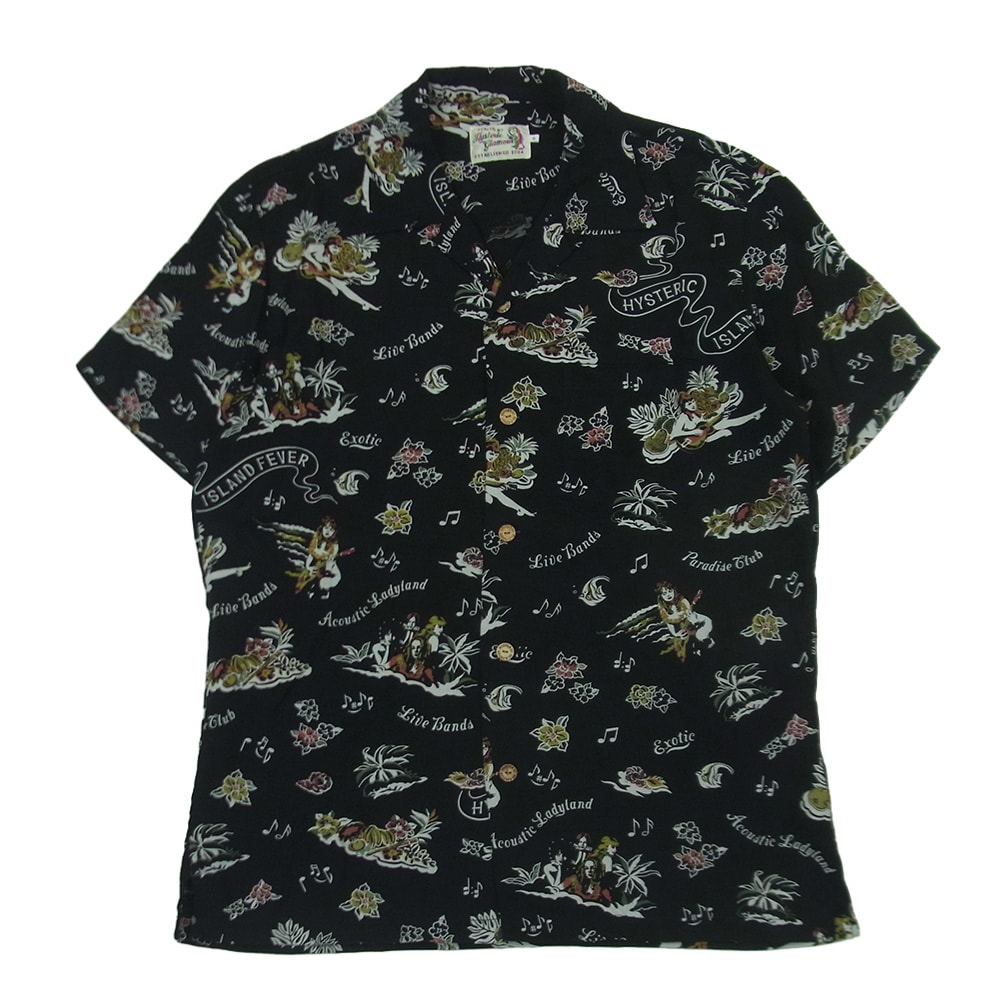 HYSTERIC GLAMOUR ヒステリックグラマー 17SS 02171AH08 レーヨン 総柄 アロハシャツ 開襟 半袖 シャツ ブラック系 S【中古】