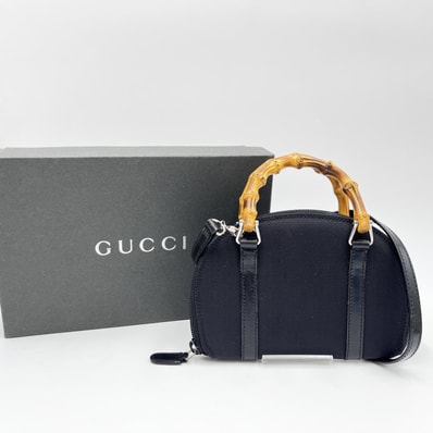 GUCCI(グッチ)バンブー ミニハンドバッグ ヴィンテージ ショルダーバッグ ナイロン ブラック 2WAY 竹ハンドル レディース【中古】