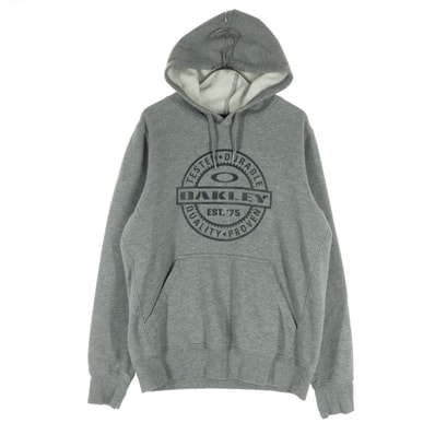 OAKLEY オークリー 裏起毛 プリントロゴ 長袖 パーカー S グレー