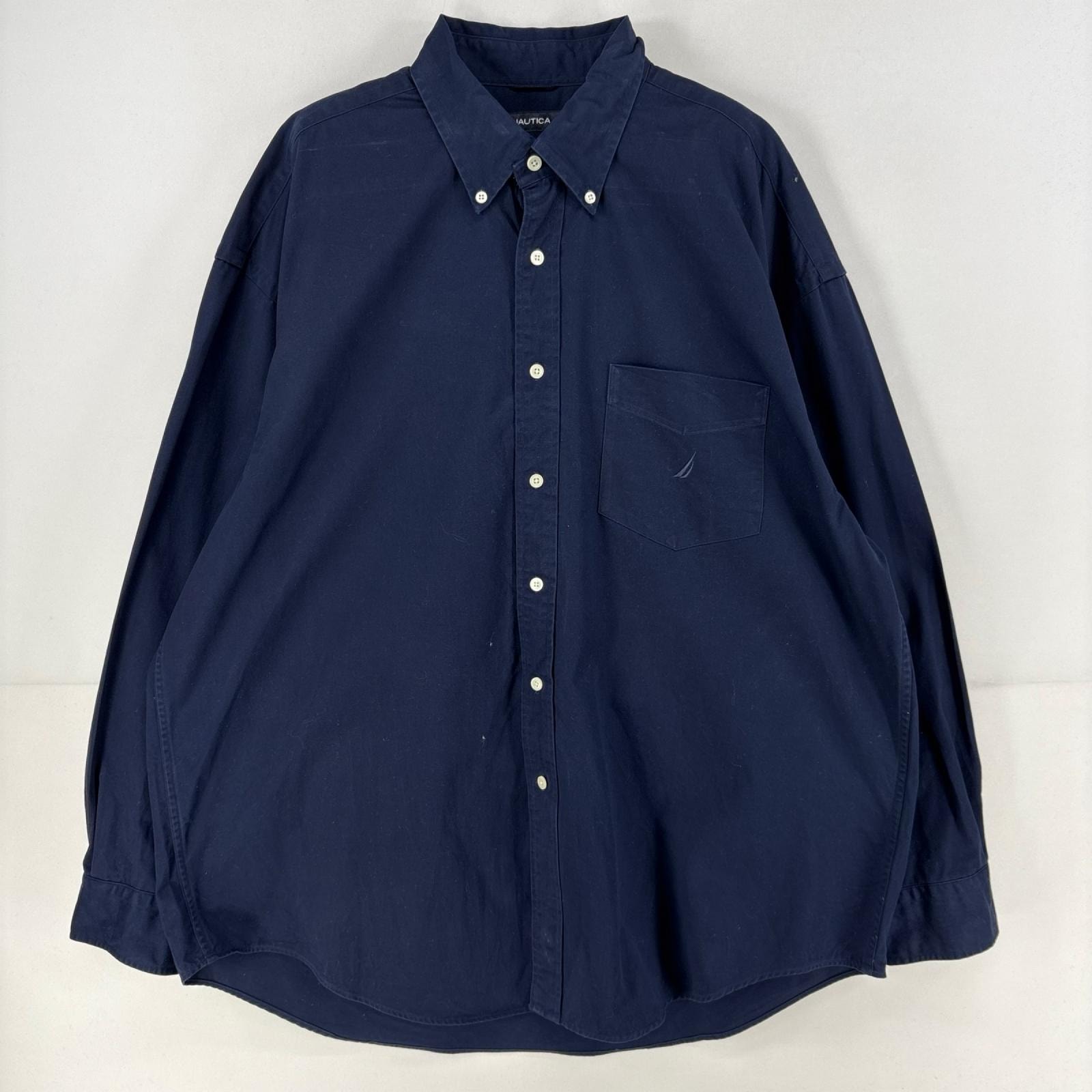 古着 ノーティカ NAUTICA 長袖シャツ ワンポイント 胸ポケット ビッグ 大きいサイズ ボタンダウン 2XL ネイビー メンズ