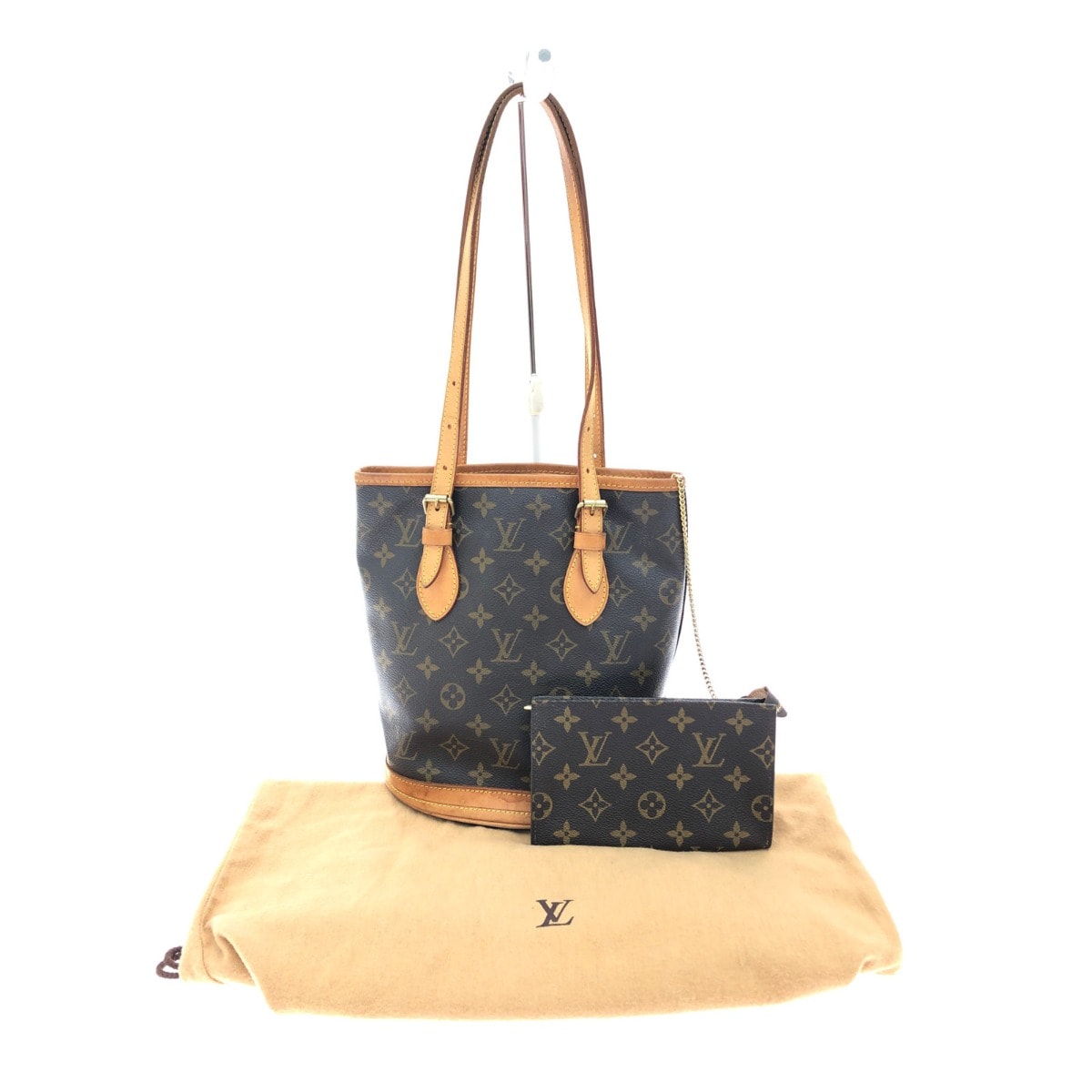 ▼▼LOUIS VUITTON ルイヴィトン レディース ショルダートート モノグラム プチ・バケット ポーチ付き  M42238 ブラウン