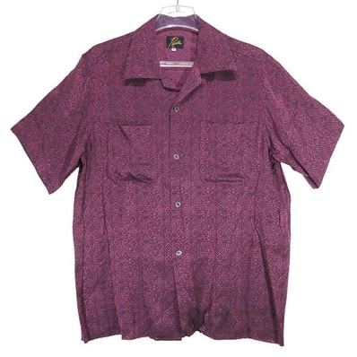 Needles ニードルズ C.O.B S/S ONE-UP SHIRT -FINE PATTERN JQ.-DIAMOND IN094 カット オフ ボトム ショートスリーブ シャツ ダイヤモンドジャガード バーガンディ 半袖 サイズS