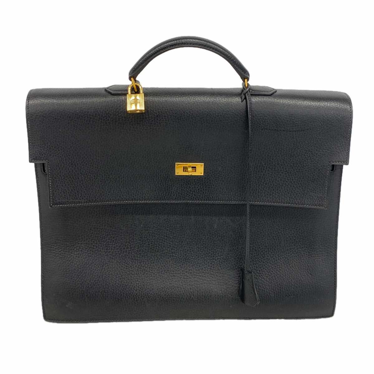 【6he5122】エルメス ブリーフケース ケリーデペッシュ38 アルデンヌ ブラック ゴールド金具 □D刻印【中古】レディース