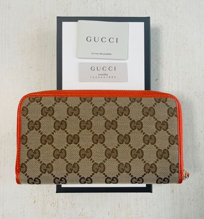 GUCCI GG Canvas Zip Around Wallet "Beige/Ebony/Orange"