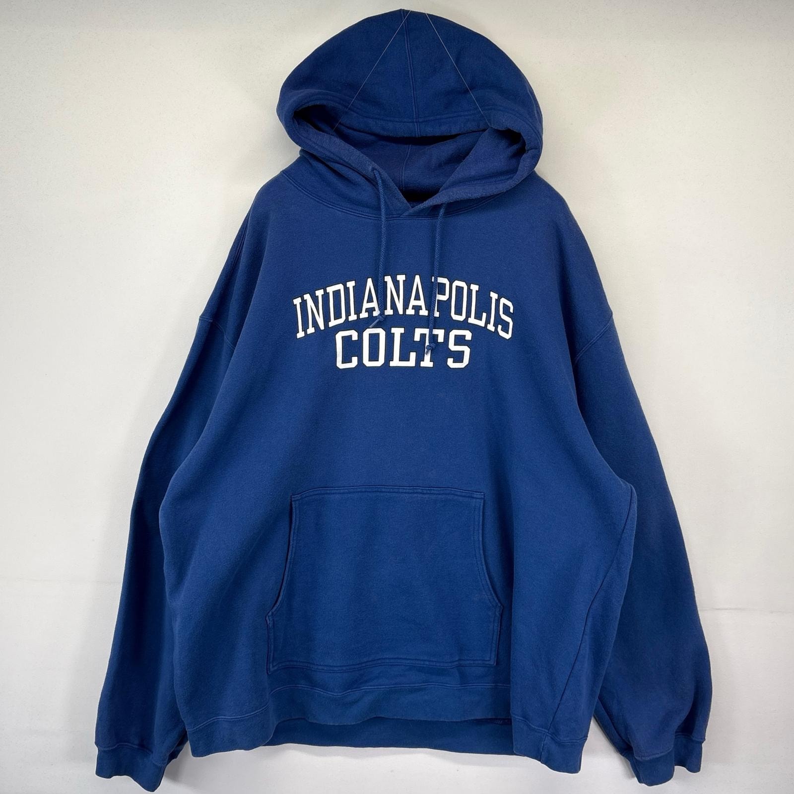 古着 リーボック Reebok パーカー スウェット カレッジプリント フーディ プルオーバー スポーツ 大きいサイズ 2XL ブルー メンズ