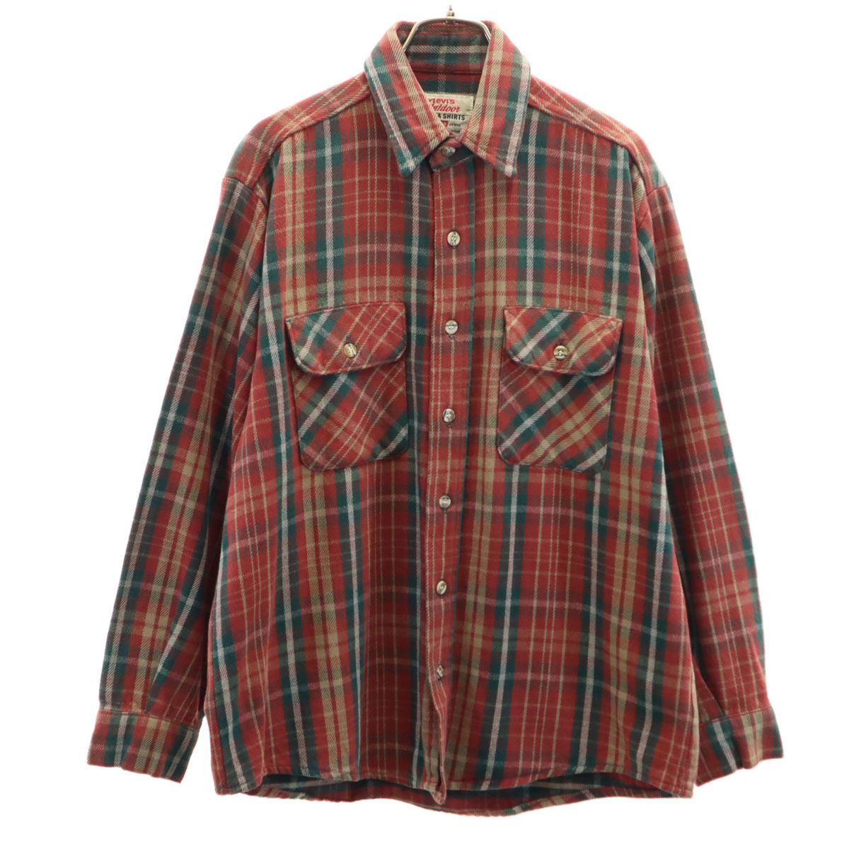 Levi's リーバイス 90s USA製 オールド チェック柄 長袖 アラスカ シャツ M レッド系