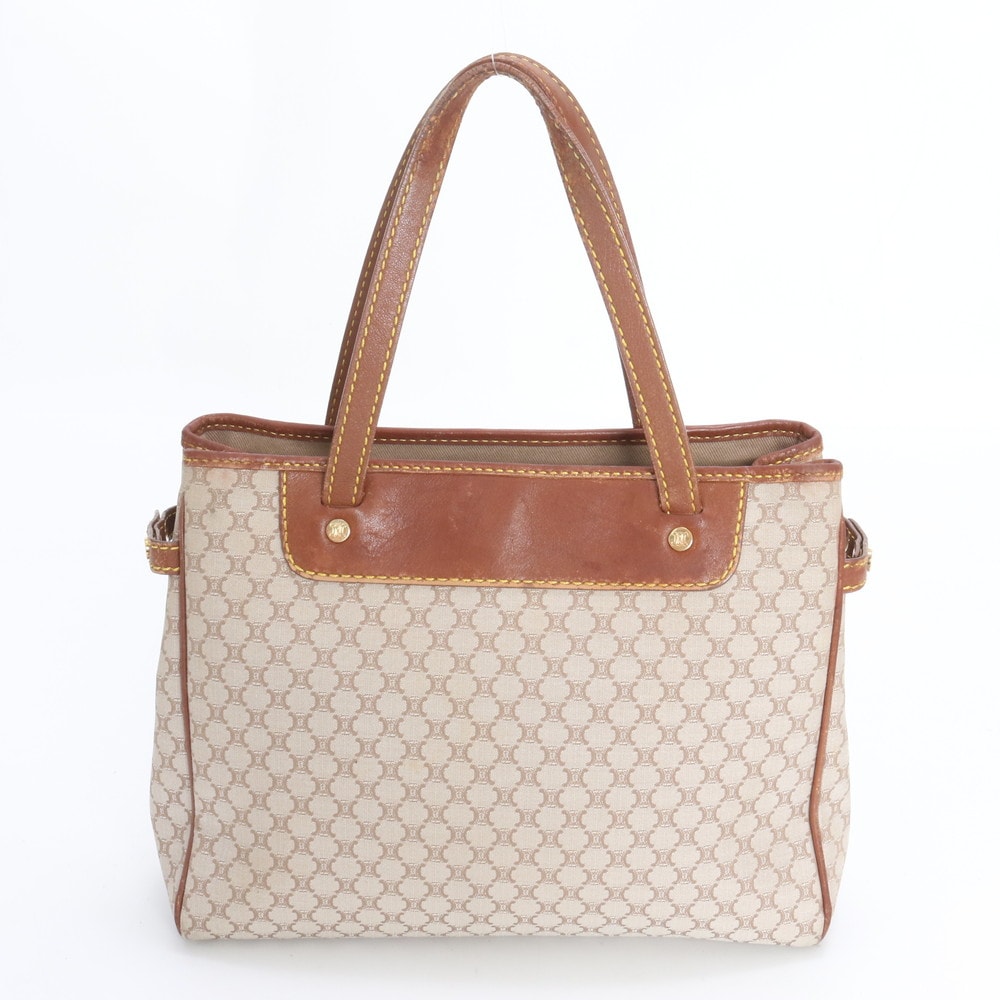 セリーヌ マカダムハンドバッグ レザー×キャンバス