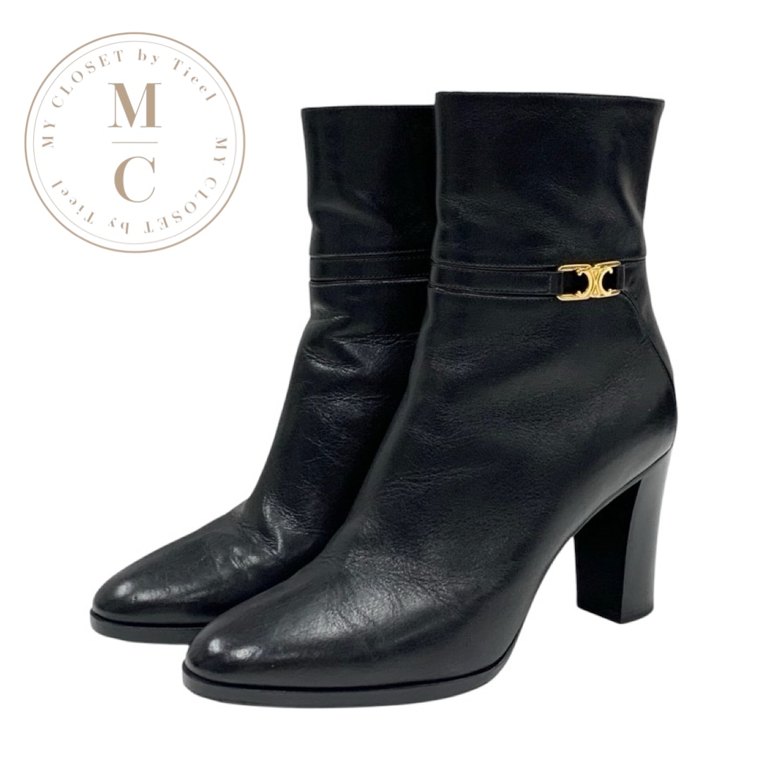 セリーヌ CELINE ブーツ ショートブーツ 靴 シューズ レザー ブラック 黒 ゴールド トリオンフ
