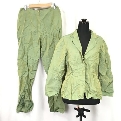 フランス製★KENZO★上下セットアップ/麻&絹/リネン&シルク【Womens size -L/40/緑/Green】ジャケット&パンツ/Set up◆BH258