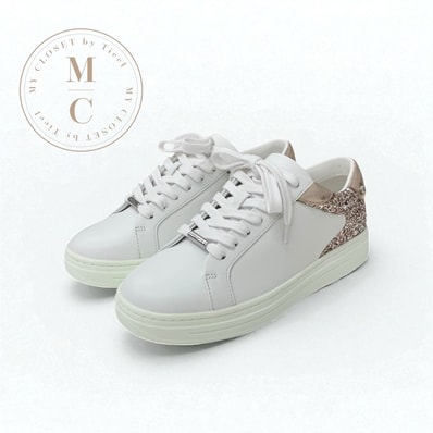 ジミーチュウ JIMMY CHOO ROME/F スニーカー 靴 シューズ レザー ホワイト ピンクゴールド 未使用 ロゴ グリッター ローカット