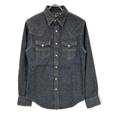 ダブルアールエル 782505188001 インディゴ コットン トップコンチョボタン メダリオンステッチ デニムウエスタンシャツ XS