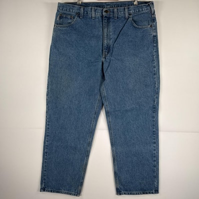 古着 カーハート Carhartt デニムパンツ ジーパン 5ポケット ワンポイント ロゴ テーパード 大きいサイズ w44 L30 ブルー メンズ