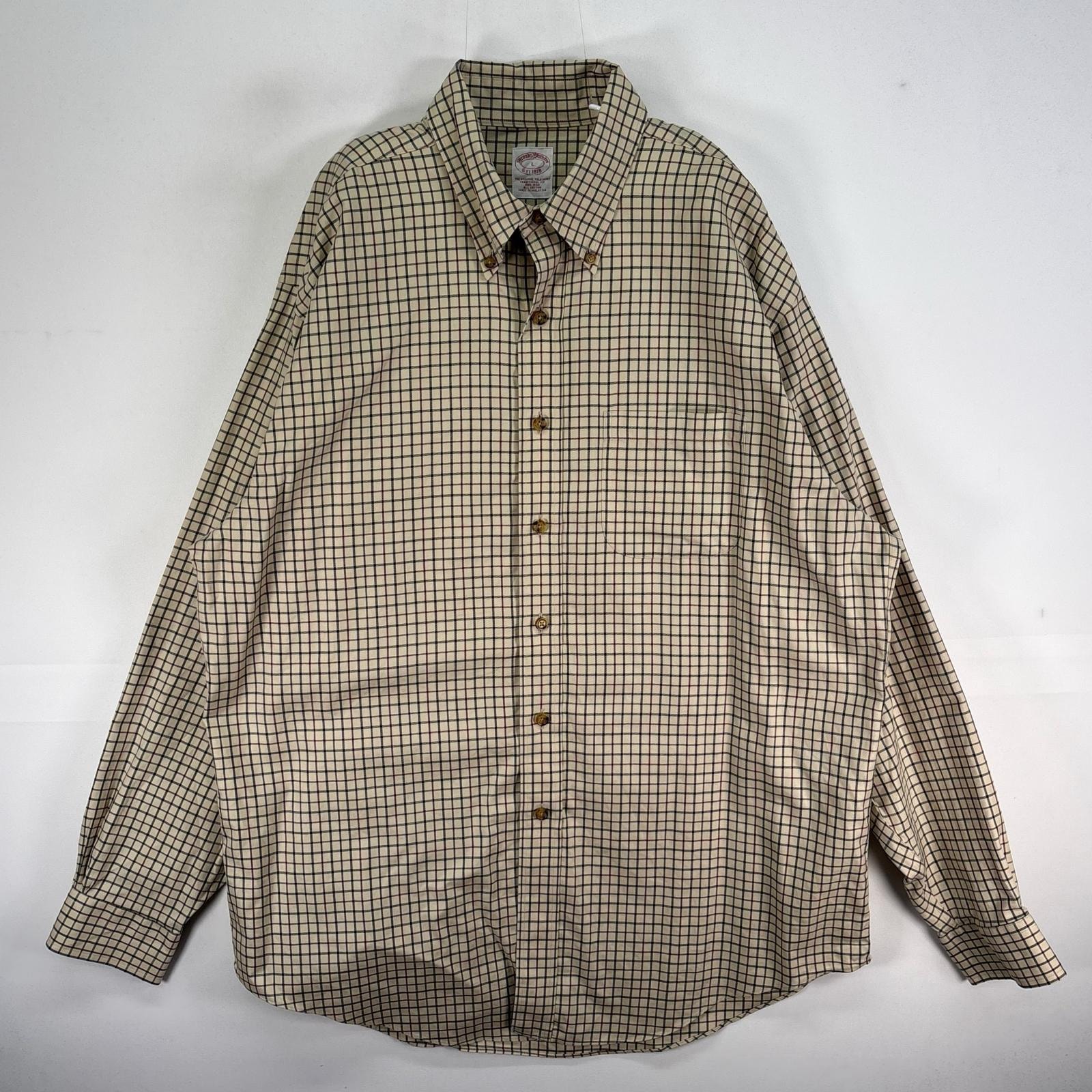 古着 ブルックスブラザーズ Brooks Brothers 長袖シャツ チェック 胸ポケ ボタンダウン L  ベージュ系 マルチカラー メンズ