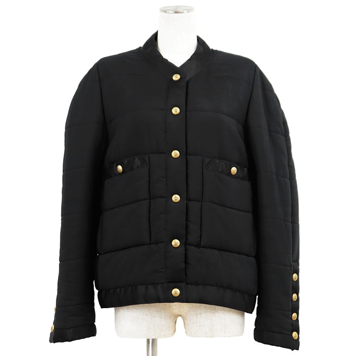 CHANEL シャネル ヴィンテージ ジャケット サイズ 42 レディース 21407 ノーカラー パテッド キルティング アウター ブラック 黒