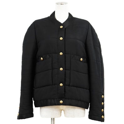 CHANEL シャネル ヴィンテージ ジャケット サイズ 42 レディース 21407 ノーカラー パテッド キルティング アウター ブラック 黒