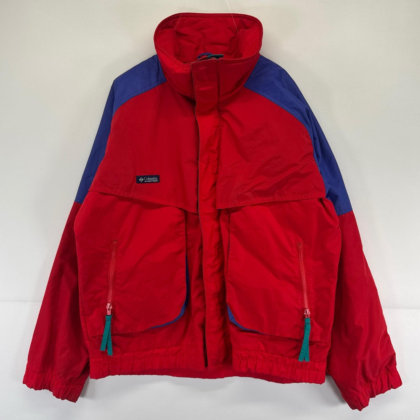 古着 80's/80年代 コロンビア Columbia ジャケット ナイロン  ツートンカラー フルジップ ワンポイントロゴ M  レッド系 メンズ