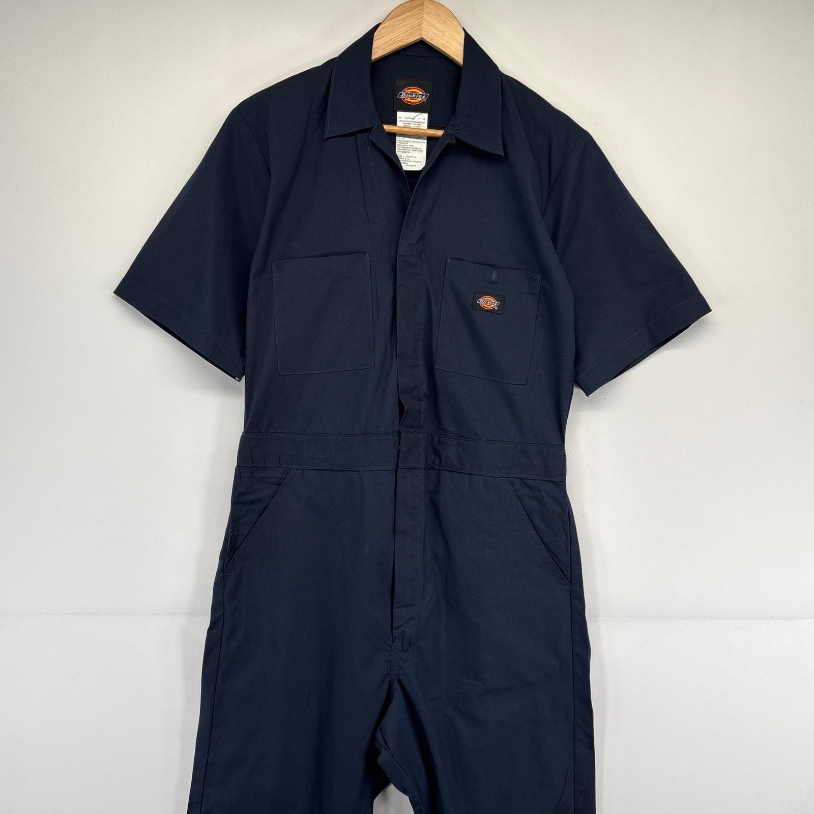古着 ディッキーズ Dickies 半袖つなぎ オールインワン ワーク 作業着 ワンポイントロゴ 胸ポケット S ネイビー メンズ
