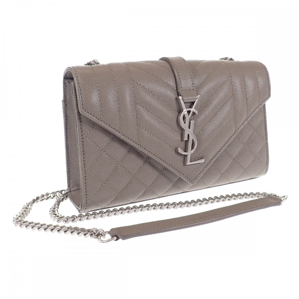 サンローラン SAINT LAURENT エンヴェロッブスモール 600195BOW961545 ショルダーバッグ キルティングレザー グレー シルバー金具 レディース【中古】【Aランク】