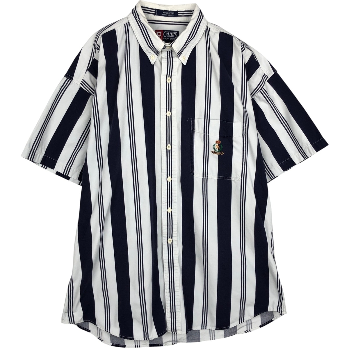 古着 ラルフローレン Ralph Lauren CHAPS チャップス マルチストライプ 半袖 ボタンダウン ストライプシャツ メンズL相当/eaa633156
