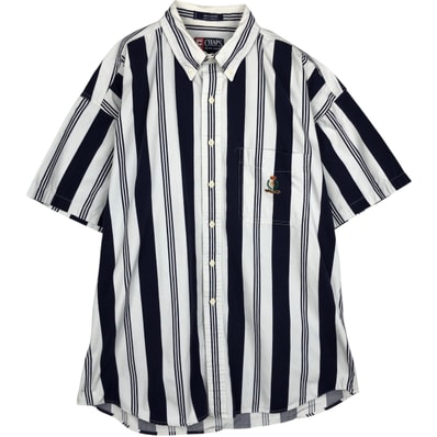 古着 ラルフローレン Ralph Lauren CHAPS チャップス マルチストライプ 半袖 ボタンダウン ストライプシャツ メンズL相当/eaa633156