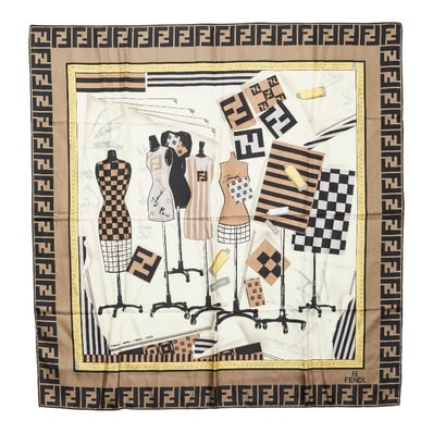 フェンディ ズッカ トルソー モチーフ スカーフ マルチカラー シルク レディース FENDI 【中古】