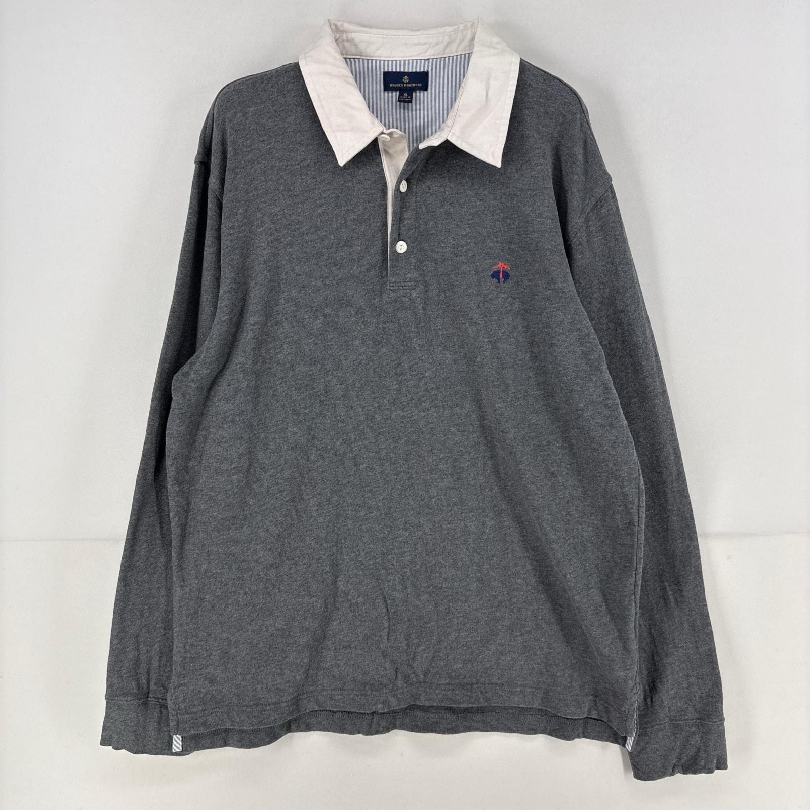 古着 ブルックスブラザーズ Brooks Brothers 長袖シャツ ワンポイント ラガーシャツ ロゴ 刺繍 XL グレー メンズ
