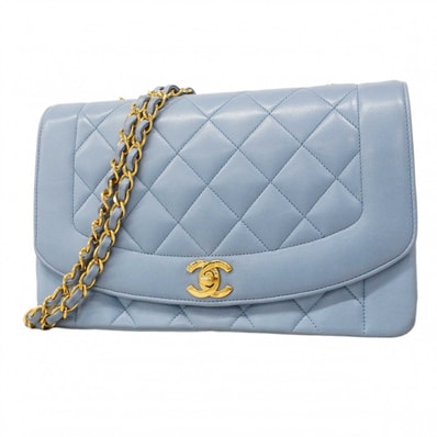 【6dd5096-k】シャネル ショルダーバッグ ダイアナ チェーンショルダー ラムスキン ライトブルー ゴールド金具【中古】レディース