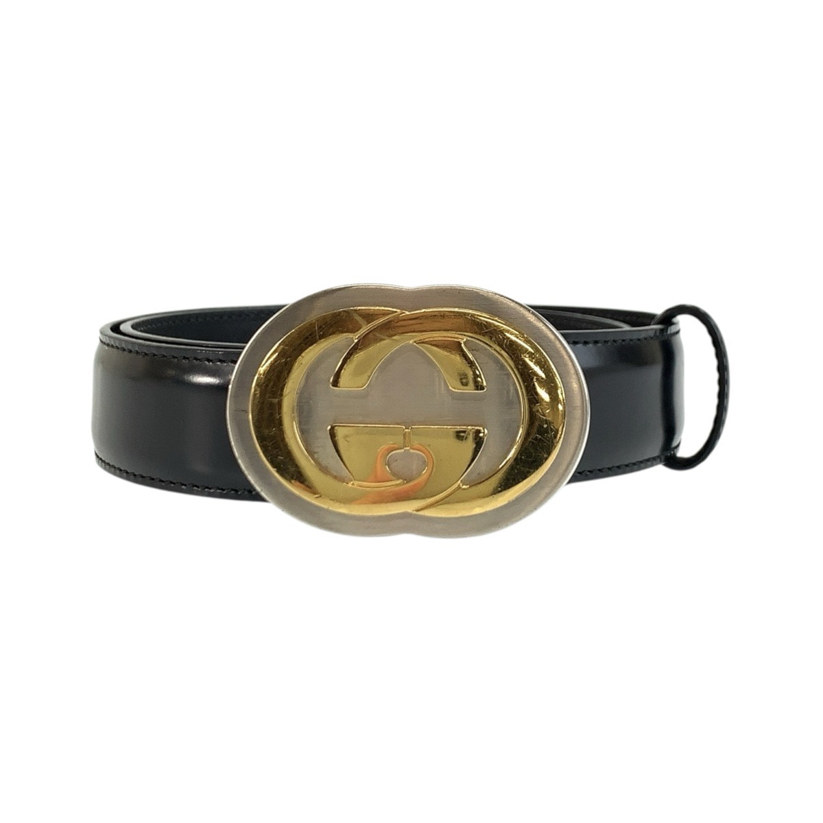 美品 GUCCI グッチ インターロッキングG 70cm/28インチ ブラック 黒 レザー ベルト 男女兼用 604185 【中古】