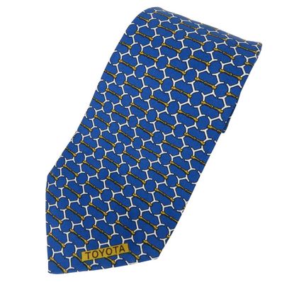 【中古】 エルメス ネクタイ トヨタ限定品 シルク ブルー系 ゴールド ホワイト ビジネス 紳士 スーツ メンズ 男性 HERMES