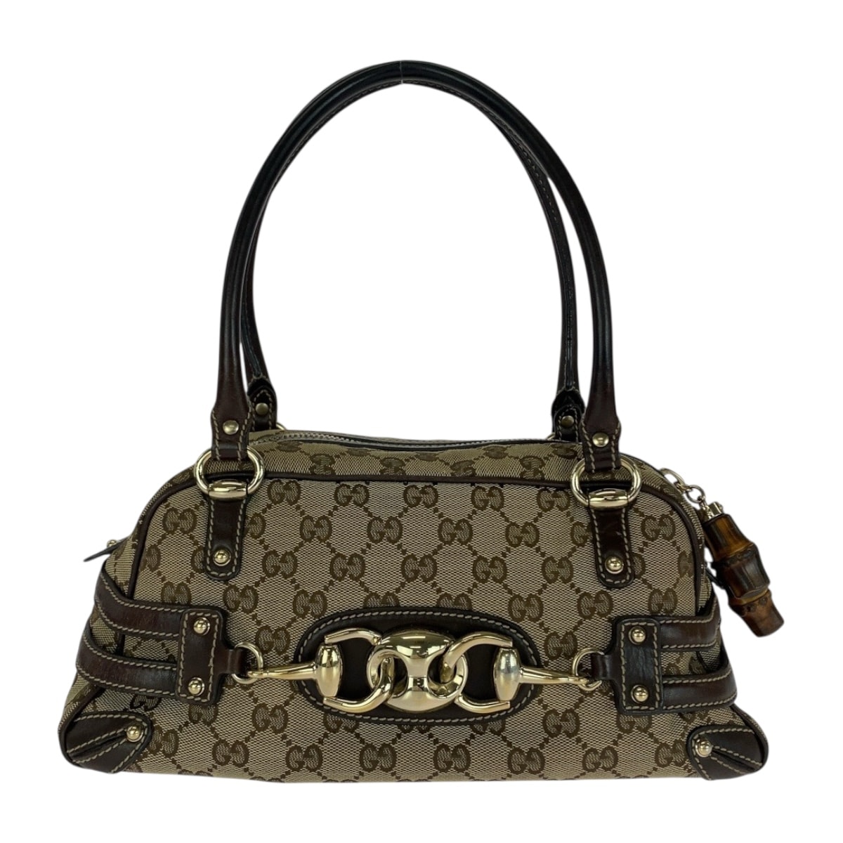 GUCCI グッチ ホースビット ベージュ ブラウン ゴールド金具 GGキャンバス レザー/ バンブー/ ハンドバッグ ショルダーバッグ 506061 【中古】