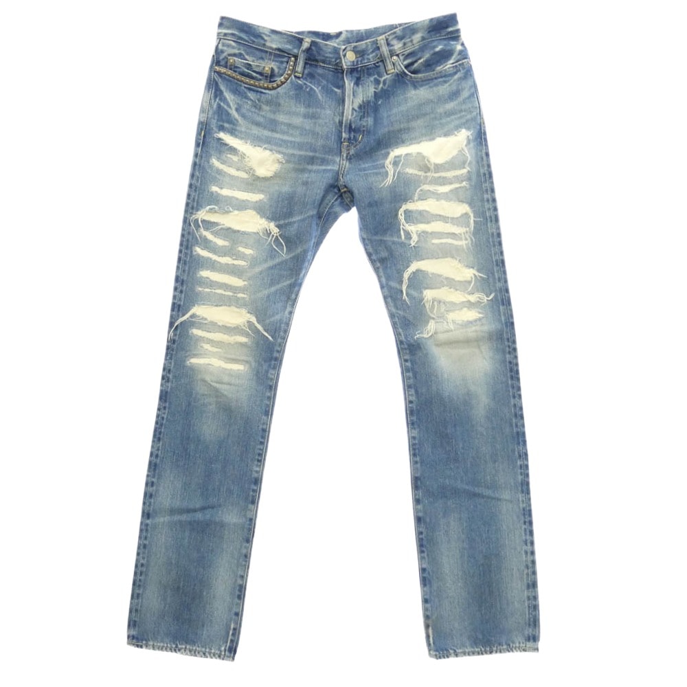 HYSTERIC GLAMOUR ヒステリックグラマー 23SS 0232AP10 ECR加工 スタッズ ロゴパッチ ダメージ デニムパンツ インディゴブルー系 32【中古】